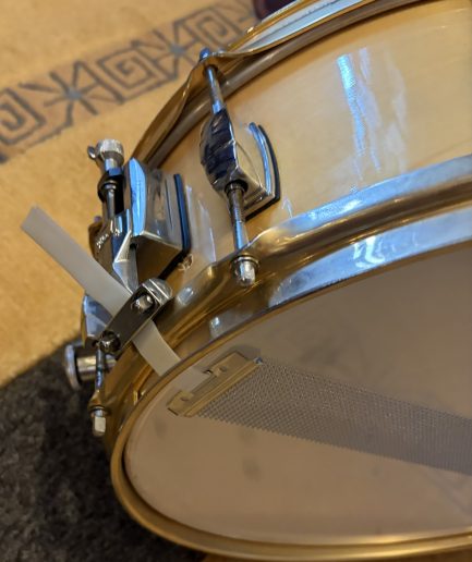 14×5.5” Frankenstein maple snare w/ gold Pearl SuperHoops